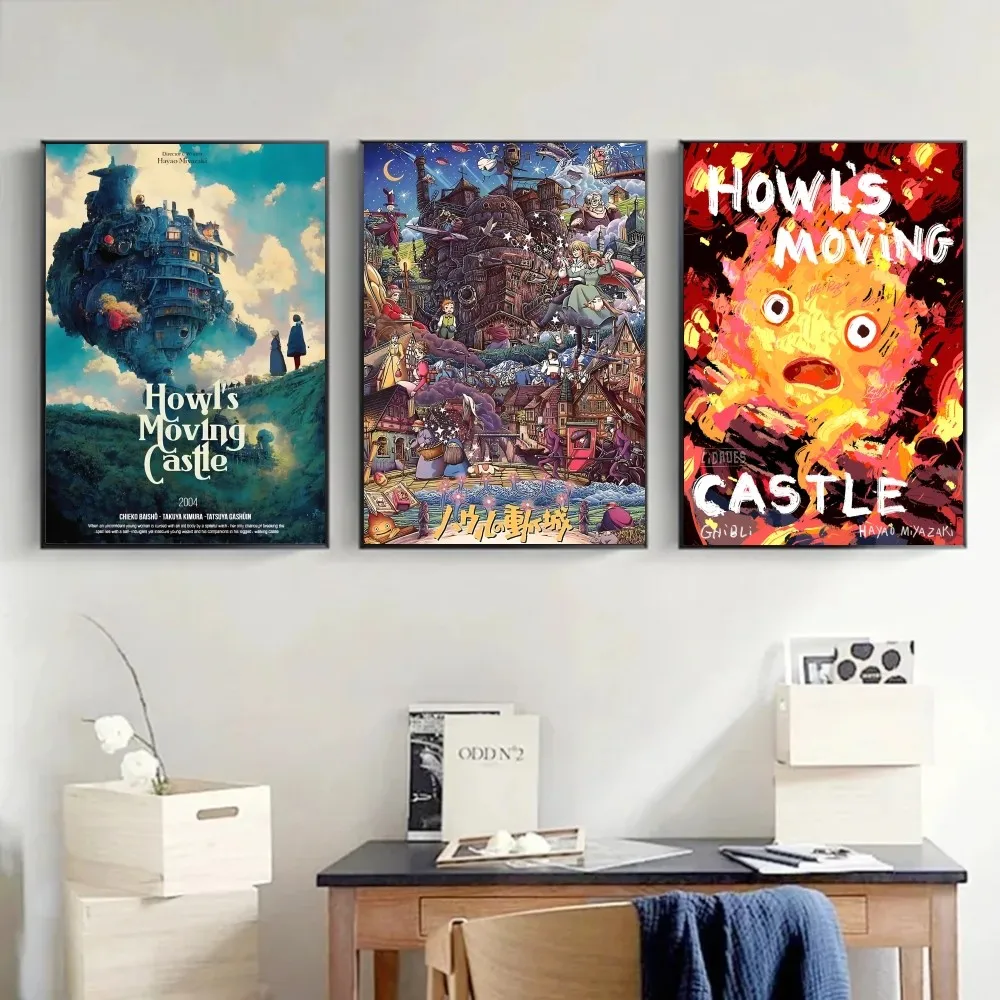 Anime Poster Paper Print Home Living Room Bedroom Entrance Bar Restaurant Cafe Art Painting Decoration H-Howls Moving Castle-e