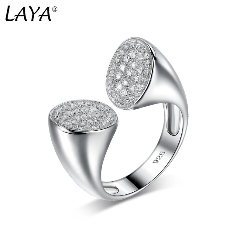 

LAYA 925 Sterling Silver Abstract Statement Ring For Men Two colors Shining Zircon Unique Design Original Modern Luxury Jewelry