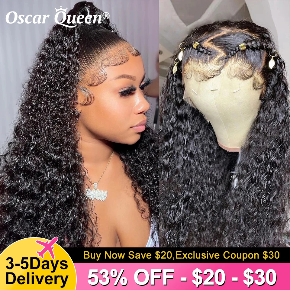 

8-36inch 13x4 Curly Lace Front Human Hair Wigs Transparent Peruvian Remy Water Wave Lace Frontal Wigs For Women 180% Cheap Price