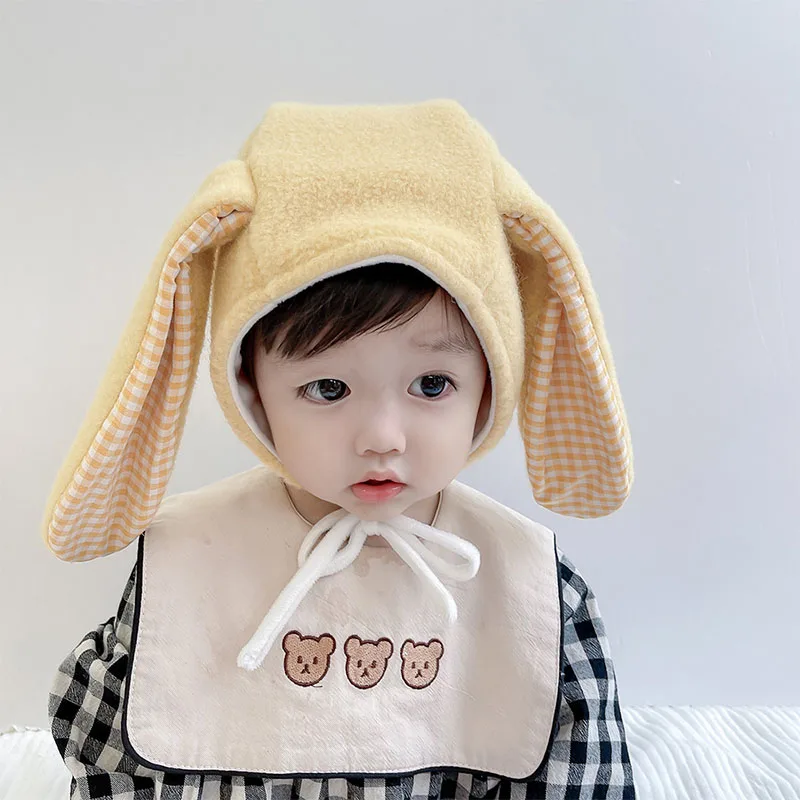 

Big Ears Rabbit Children Pullover Cap Cute Cartoon Kids Elastic Skullies Beanie ​Cap Autumn Winter Warm Lace-up Headgear 0-3Y