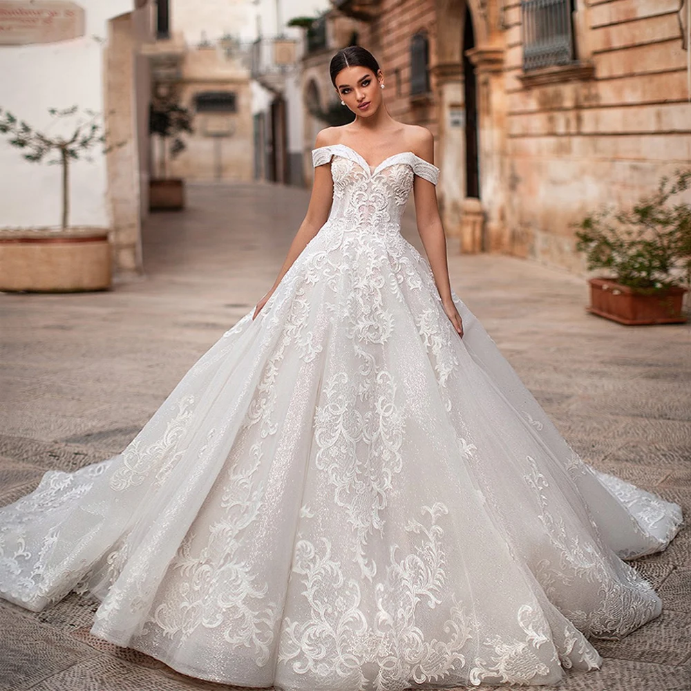 

Roseca Ye Princess Wedding Dress 2022 Glamorous Sweetheart Shining Beading Appliques Bride Dresses Lace Up A-Line Bridal Gowns