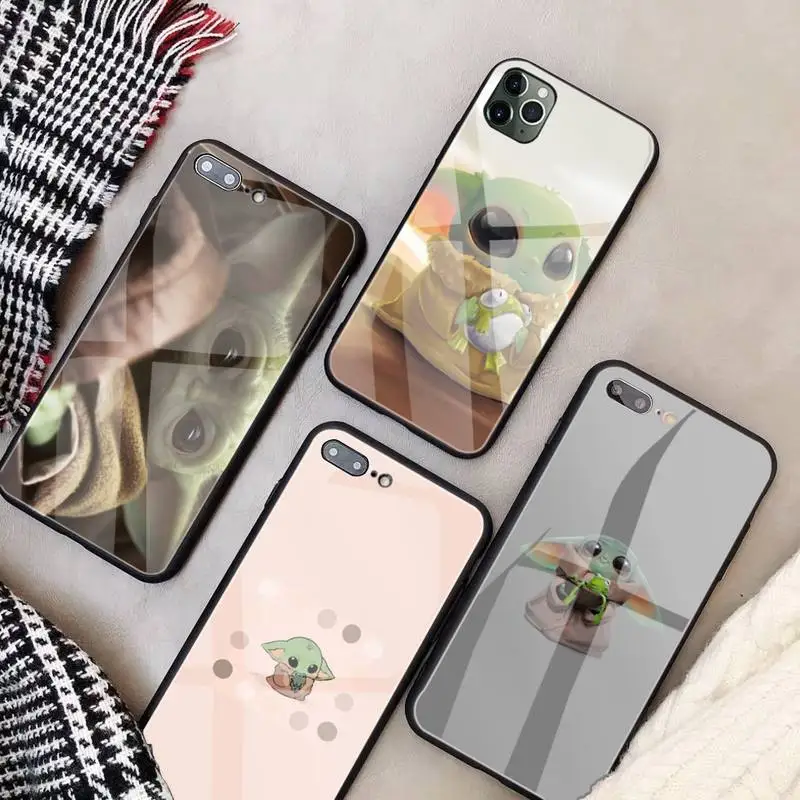 

Lovely Baby Cute Yodas Phone Case Glass For Iphone 13 11 12 Pro Max Mini XR X XS 6 7 8 PLUS Cover Coque