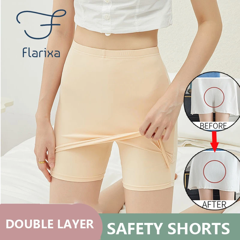 Шорты женские двухслойные из молочного шелка с высокой талией |