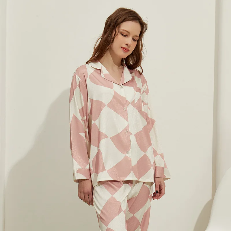 Elegant Patterns Women Silk Pajamas Set Autumn Winter Women Outfits Sleepwear Homewear Set Long Sleeves Nightwear