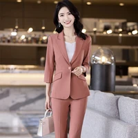 south korea spring and summer office female business white collar formal work clothes middle sleeve coat pants two piece suit