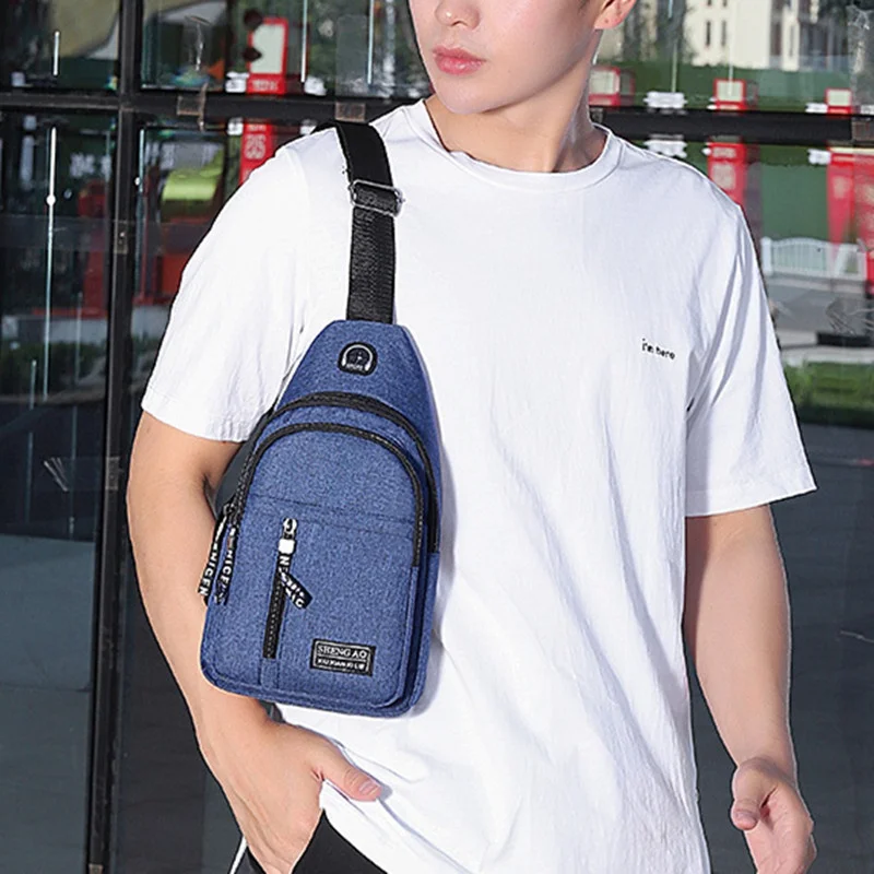 New Fashion Men's Chest Bag Sports USB Charging Shoulder Bag Multi Function Man Travel Crossbody Bag Casual Sling Bag