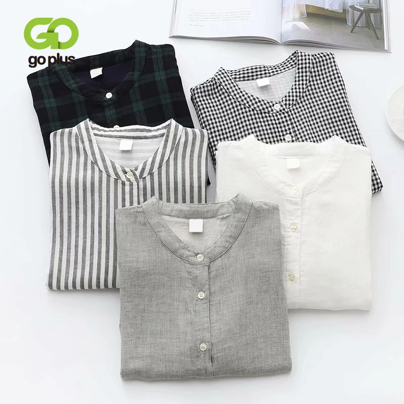 

Блузка GOPLUS Женская в клетку, в полоску, с коротким рукавом, из двойной хлопчатобумажной пряжи, белая, C11581, 2023