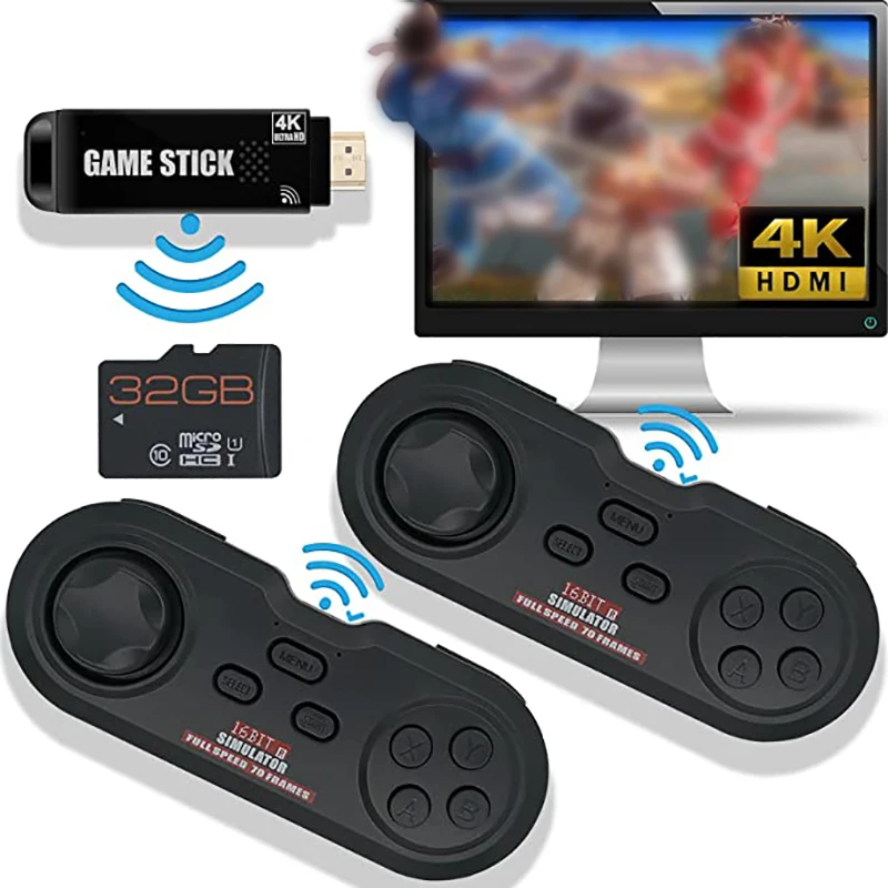 

Консоль игровая 4K HD 32 ГБ, 5000 встроенных игр, 2,4 ГБ, для PS1/FC/GBA