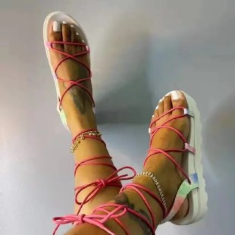 

Fashion Woman Gladiator Sandals Ladies Wedge Shoes Female Lace Up Platform Shoes Women Cross Straps Boots Thick Bottom Sandals