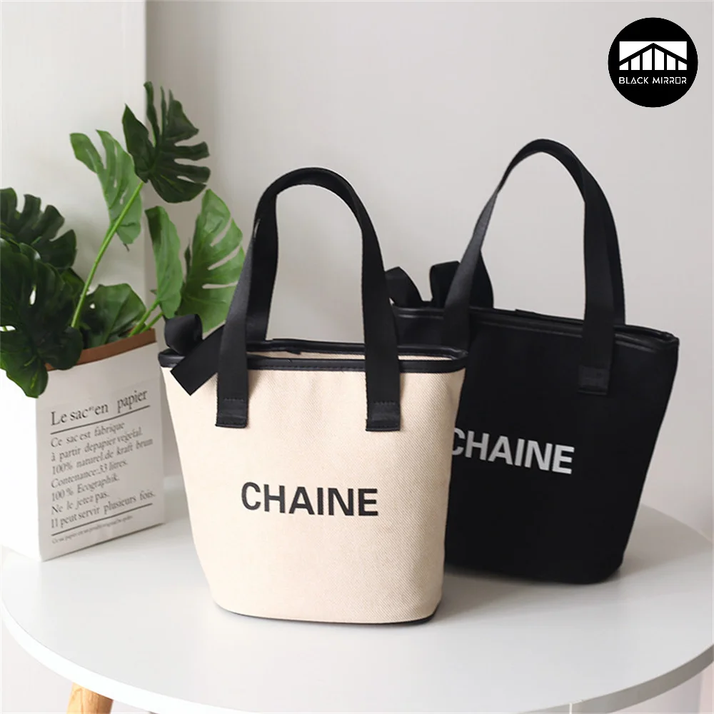 Simple Bow Canvas Handbag Makeup Organizer Large Capacity Portable Travel Fashionable Cosmetic Storage Case Shopping Bag