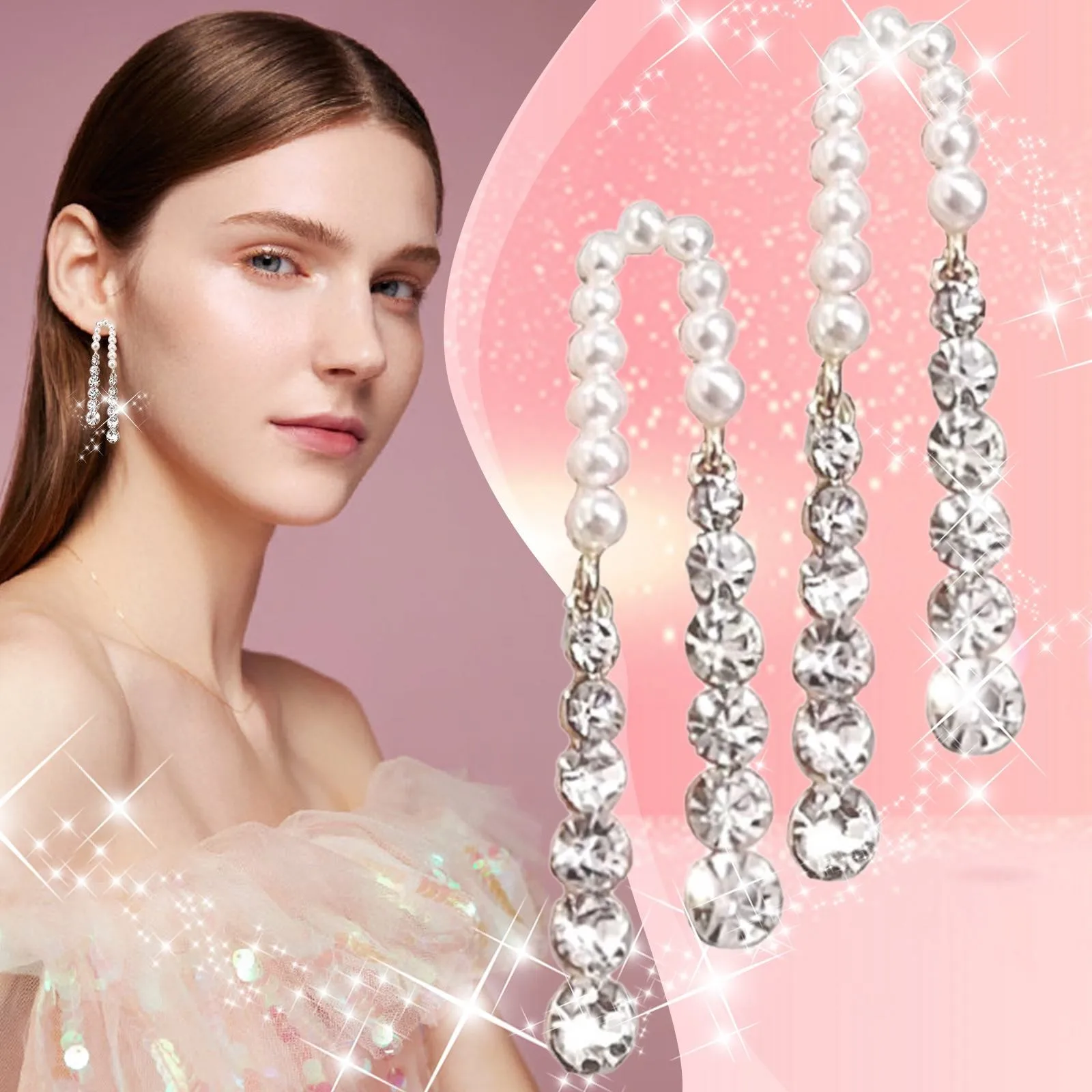 

925 Silver Needle French Retro Flash Diamond Earrings Lazy Style Tassel Pearl Earrings Dainty Gold Hoop Earrings