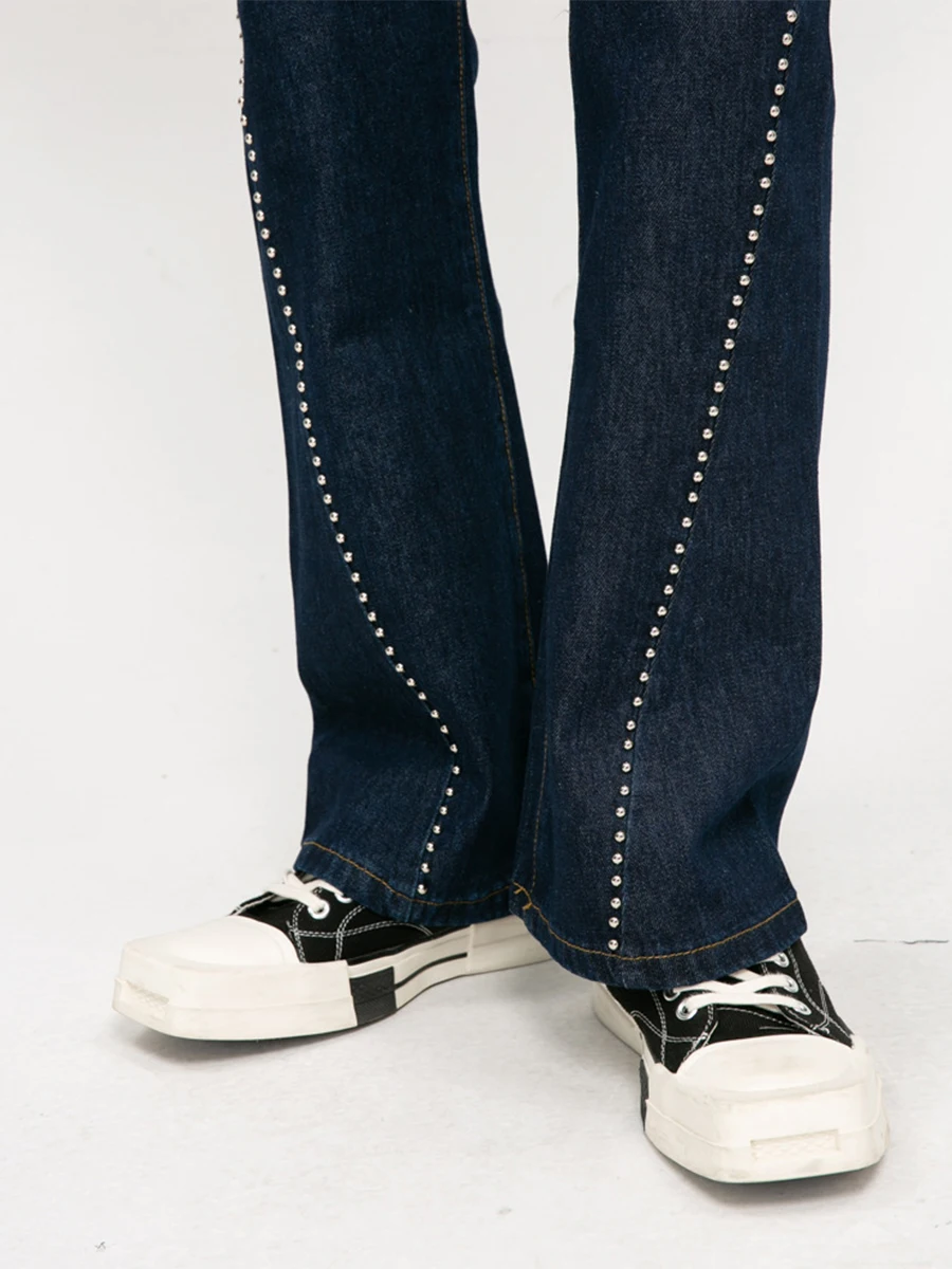 Four Seasons Fashion Men's Beading Flare Jeans Design Straight Casual Trousers Men's and Women's Streetwear Ins Hot Sale JEANS