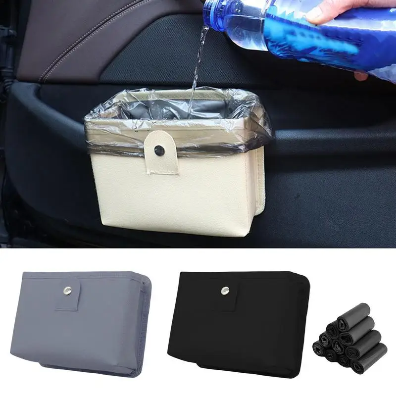 

Car Trash Can Auto Trash Bag Rubbish Waste Bin Easy Mount Auto Hanging Cleaning Automotive Grocery Container Garbage Accessories