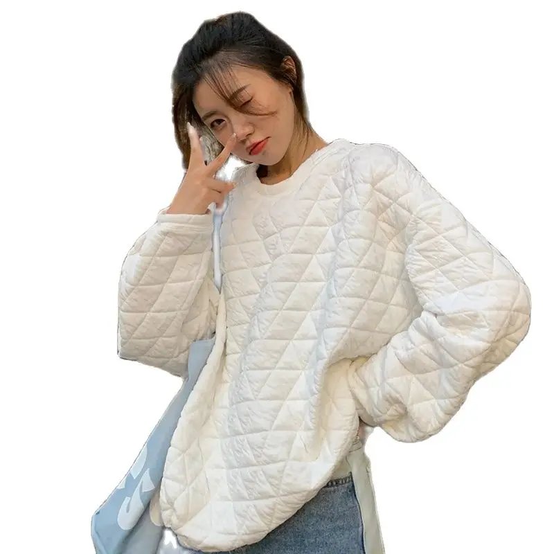 

Sweatshirts Ladies Tops Fashion Autumn Round Neck Solid Color Loose Casual Style Cotton Winter Pullovers WOMEN Tenafeicc