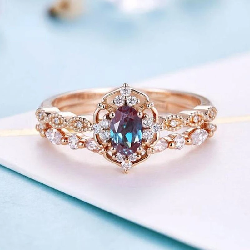 

2pcs Luxury Copper Alloy Color Diamond Women's Ring Wedding Anniversary Gift Jewelry Wholesale