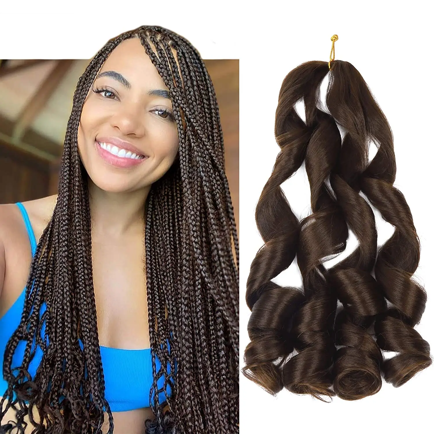 

Synthetic 20 Inches Loose Wave Crochet Braids Hair Ombre Spiral Curls Pre Stretched Braiding Hair Extensions For Black Women