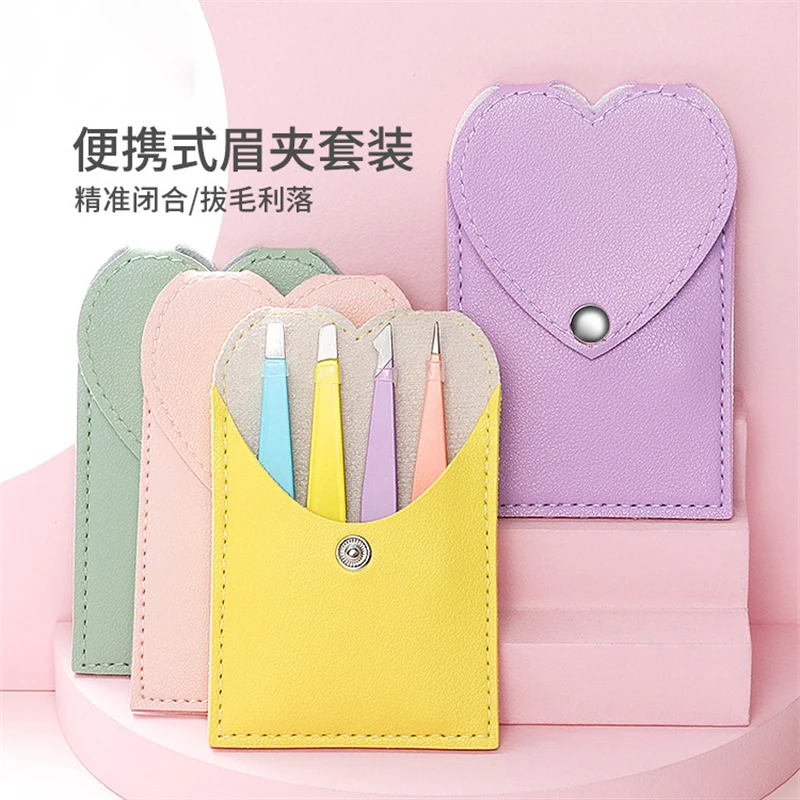 

4Pcs/Set Stainless Steel Eyebrow Tweezers with Bag Professional Colorful Makeup Eyelash Clips Beauty Hair Beard Removal Tools