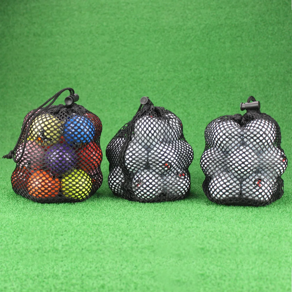 1Pcs Black Nylon Golf Ball Bag Pouch Golf Table Tennis 16 Balls Carrying Holder Drawstring Closure 17x12cm