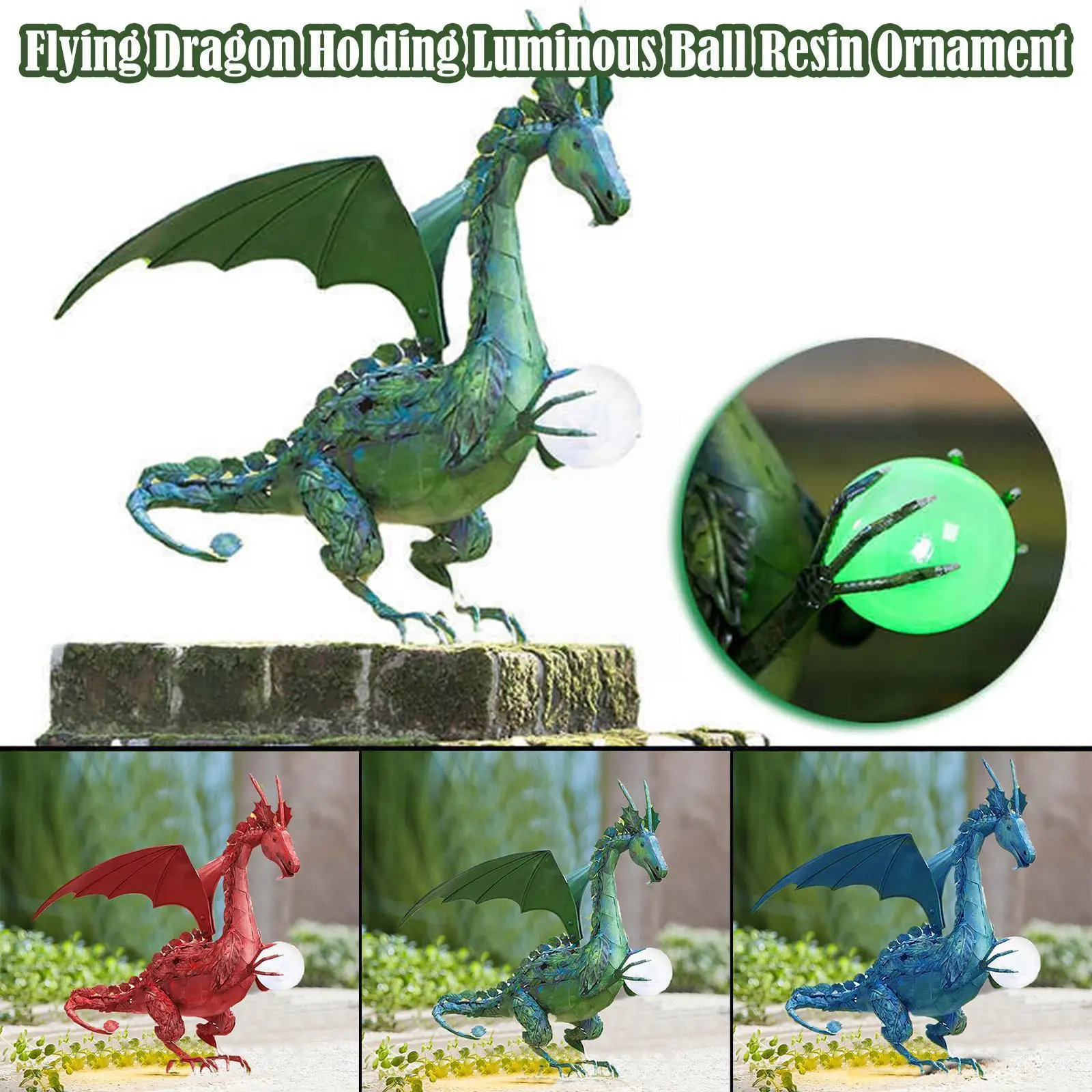 

The New Green Dragon/red Statue And Solar Pearl Metal Dragon Outdoor Garden Statue Decoration For Courtyard Lawn Balcony O0p3