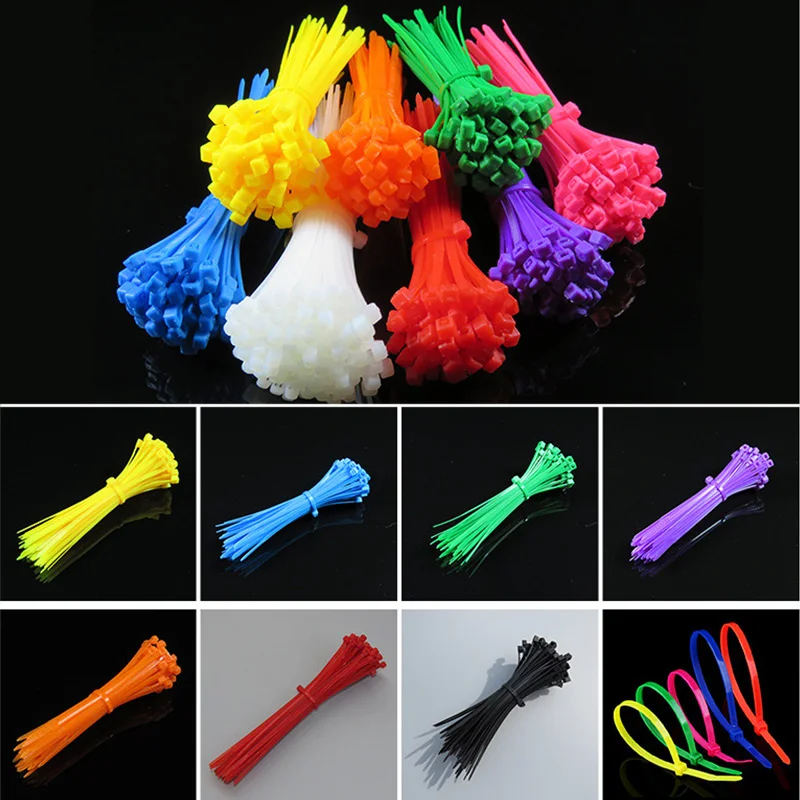 

100Pcs Colorful Self-locking Plastic Nylon Cable Tie Cable Tie Plastic Zip Tie Wire Binding Wrap Straps Fastening Ring Organiser