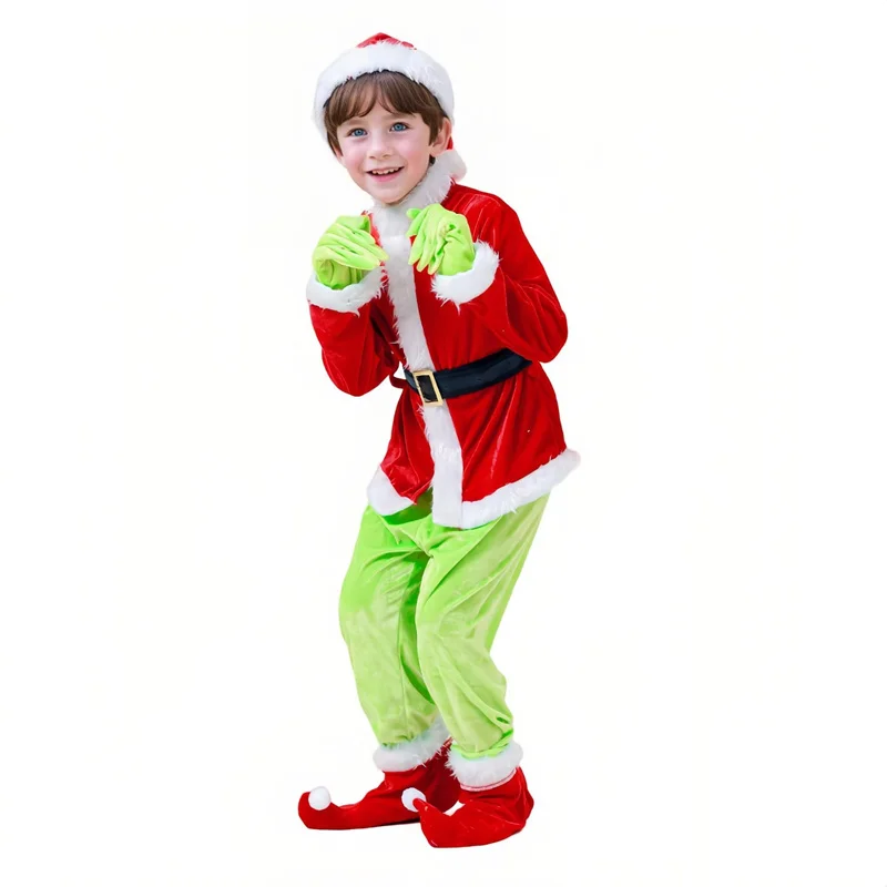 

Green Haired Monster Costume Santa Claus Costume Green Fur Cosplay Christmas Dress Up Full Sets Green Haired Monster for Child