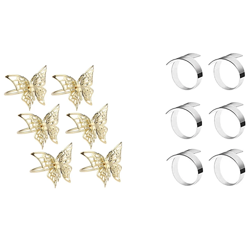 

12 Pcs Napkin Ring Restaurant Napkin Ring For Wedding Christmas Party Dinner Table Decor, 6 Pcs Gold & 6 Pcs Silver