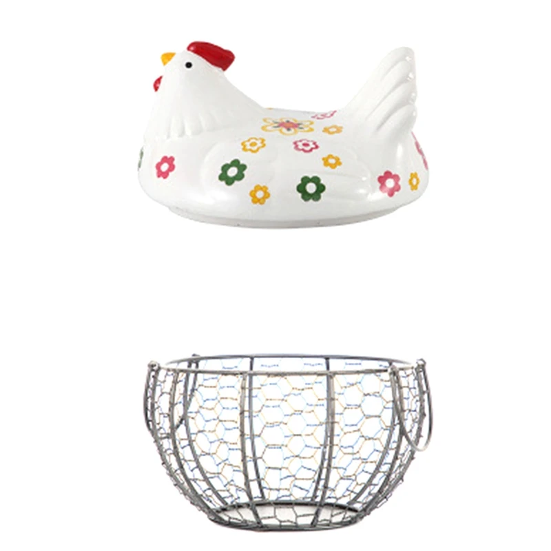 

Iron Ceramic Hen Ornament Egg Fruit Storage Basket Container Kitchen Supplies Kitchen Tableware