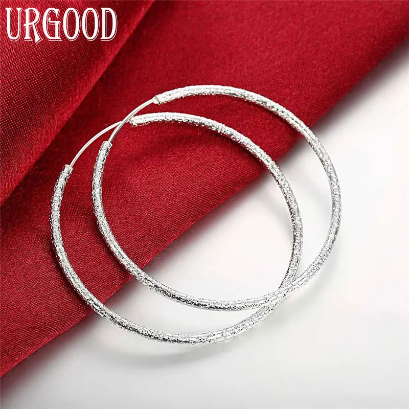 

925 Sterling Silver 50/60mm Matte Large Hoop Earrings For Women Engagement Wedding Party Charm Gifts Fashion Jewelry
