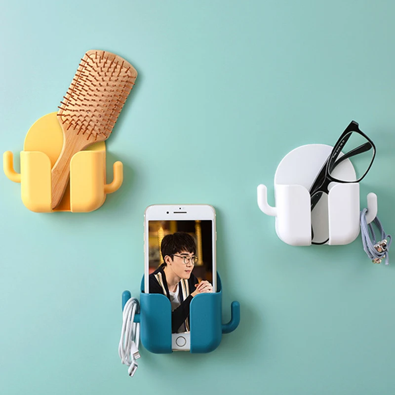 

Wall Mount Mobile Phone Holder Charging Hanger Remote Control Storage Box TV Air Conditioner Earphone Cable Storage Organizers