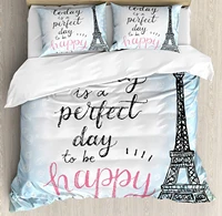 eiffel tower duvet cover set perfect day eiffel tower polka dot handwriting typography sketch paris print decorative 3 piece bed
