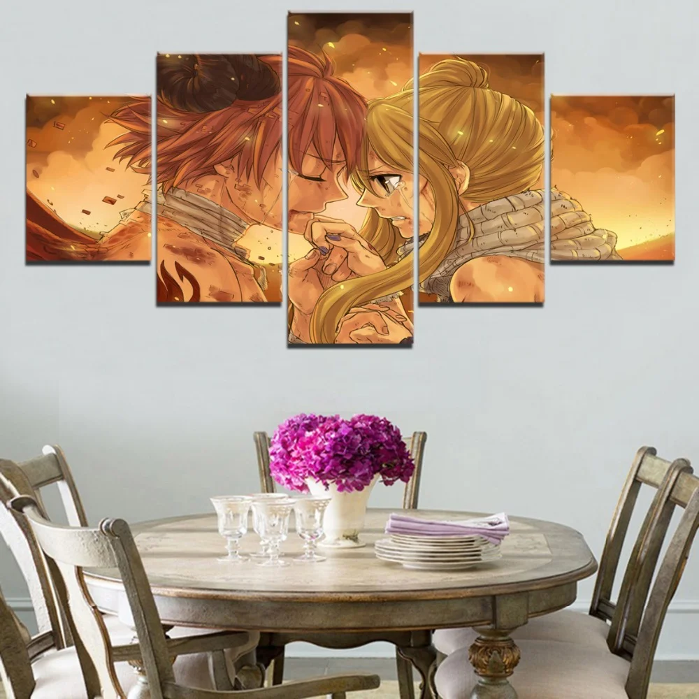 

Natsu And Lucy Heartfilia Anime Fairy Tail 5Pcs Wall Art Canvas Poster Pictures Paintings Home Decor Living Room Decoration