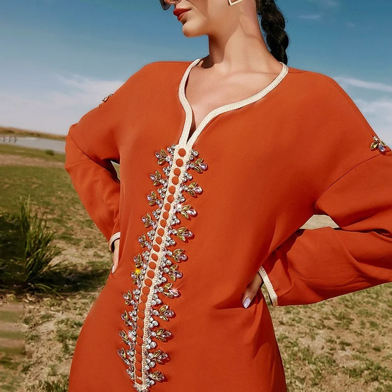 Abayas Muslim Maxi Dress Women With Diamond Full Sleeve Robes Fashion Elegant Arab Dubai Islamic Clothing Ramadan Muslim Dresses