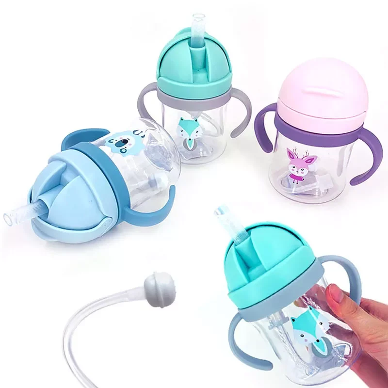 

Baby Feeding Bottle Kids Cup Silicone Sippy Children Leakproof Drinking Cups Cartoon Infant Straw Handle Drinkware