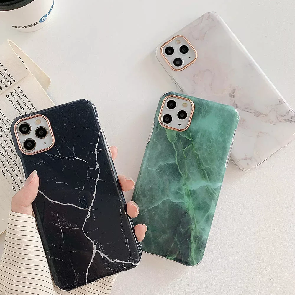 

Case For iPhone 12 mini 13 11 Pro Max X XS Max XR 8 7 Plus Luxury Emerald Marble Phone Cases Glossy Shockproof Back Cover Fundas