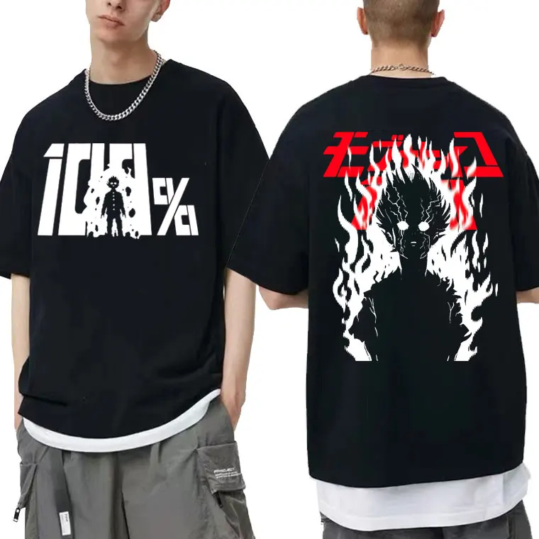 

Japanese Anime Mob Psycho 100 T-shirts Male Cotton Oversized Tee Shirt Men Women Manga Shigeo Kageyama Double Sided Print Tshirt