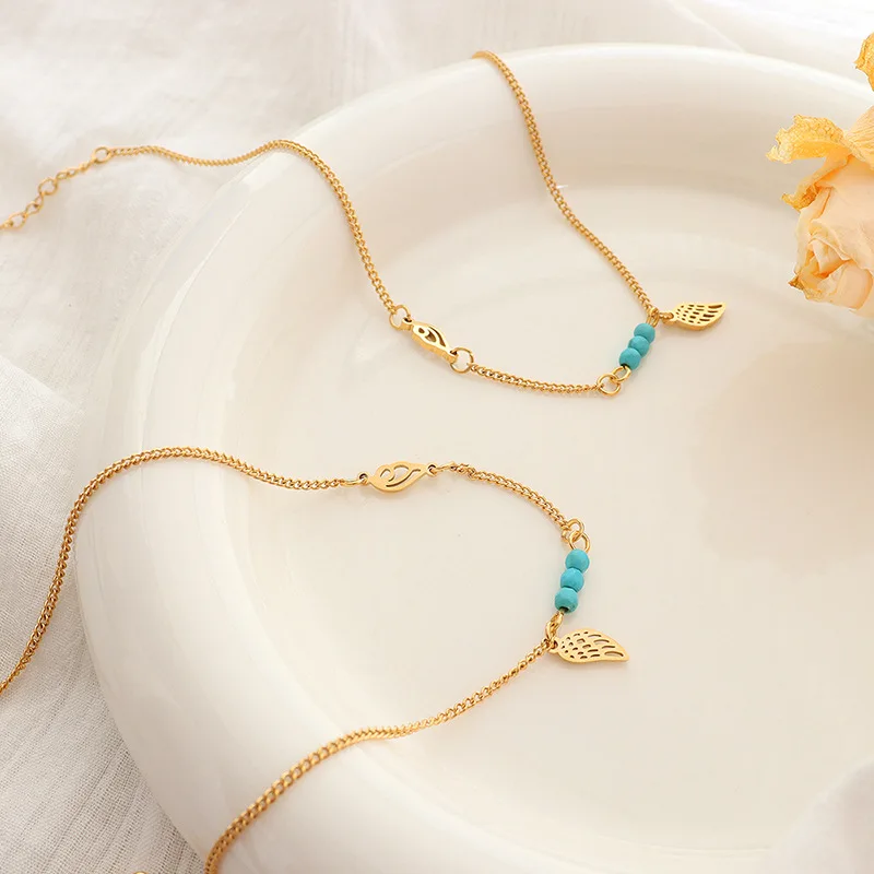 Анклет Amaiyllis 18К Золото Легкий Роскошный Имитация Бирюзовое Крыло Модная Цепочка Браслет На Лодыжке На Ноге Украшения.