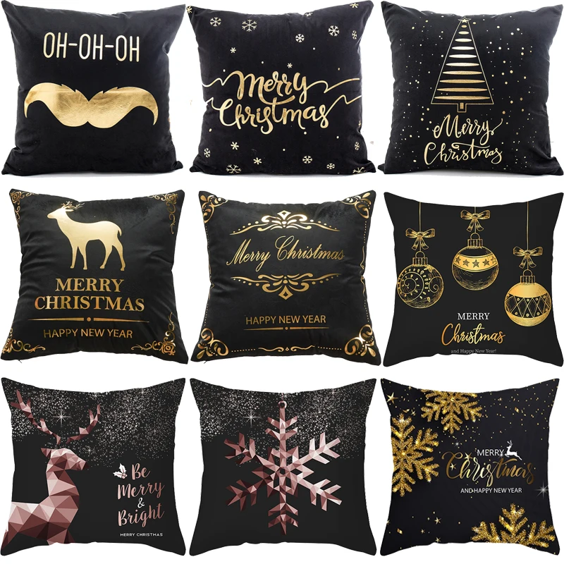 

Home Decor Merry Christmas Cushion Cover Christmas Black Pillowcase Decorative Christmas Ornament Pillowcase 45cm X 45cm
