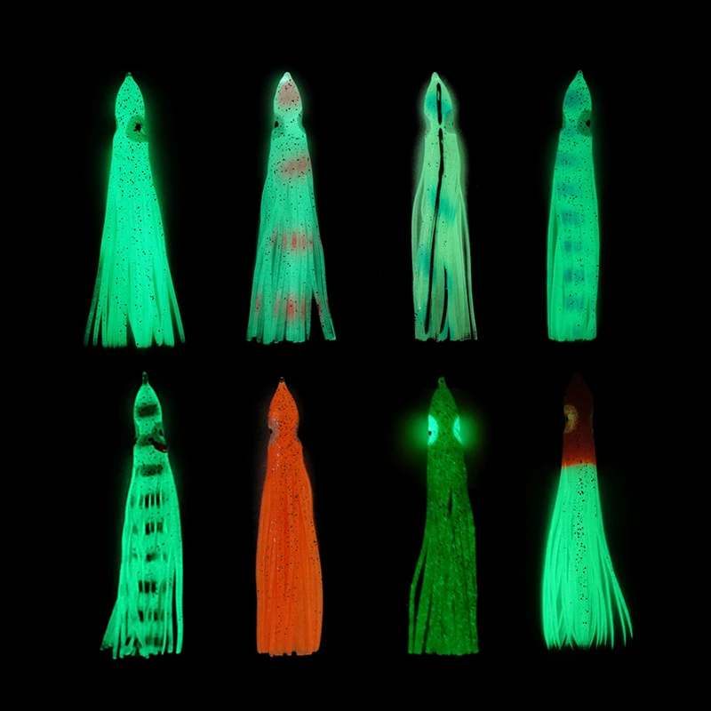 

5pcs Luminous Squid Skirts Soft Lure pesca 5cm/9cm/11.5cm Night Fishing Lure Octopus Glow Rubber Artificial Bait for Tuna Sai
