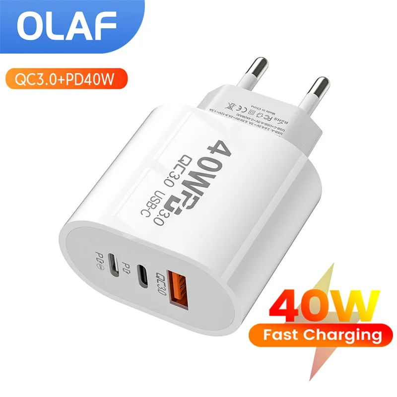 

Olaf PD 40W USB C Fast Charger 3 Ports Charging Adapter For iPhone 14 13 Xiaomi Huawei Samsung S22 QC 3.0 Fast Charge PD Charger