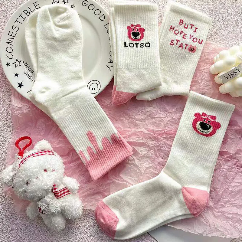 Women's socks 9 pairs of strawberry bear socks in the tube ins tide wild Japanese cute cartoon cute long tube