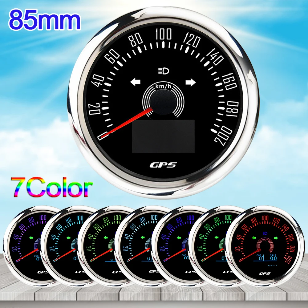 85mm Gauge 160 MPH 200 km/h GPS Speedometer 3 in 1 Multi-function gauge with COG TRIP Total mileage and 7 colors backlight