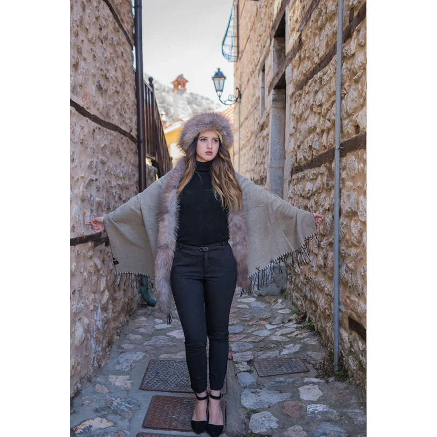 

women's fashion warm fur hat and shawl