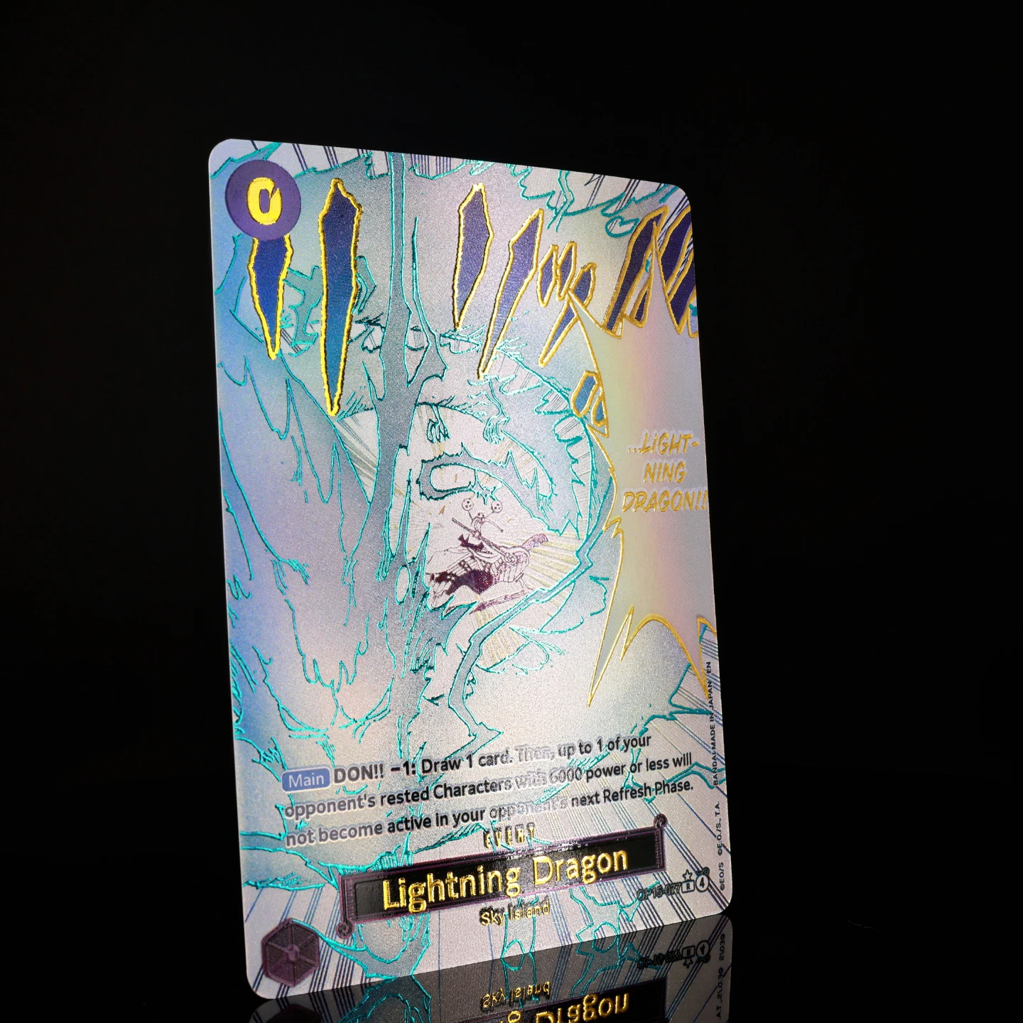 Фото Набор из 4 карт OP15-077 Lighting Dragon One Piece TCG OPCG OP15, английская версия, для игры в карточную игру по манге, с золотым и синим тиснением фольгой, серия Enel Event №3