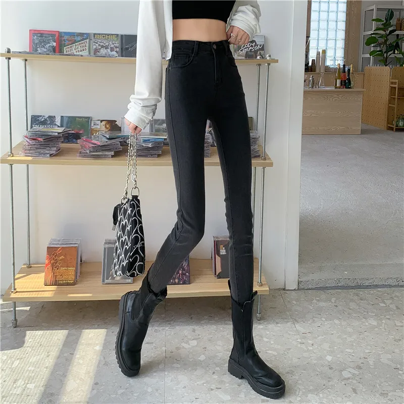 DD3309  The new Korean version of the high waist thin all-match elastic skinny pencil pants jeans