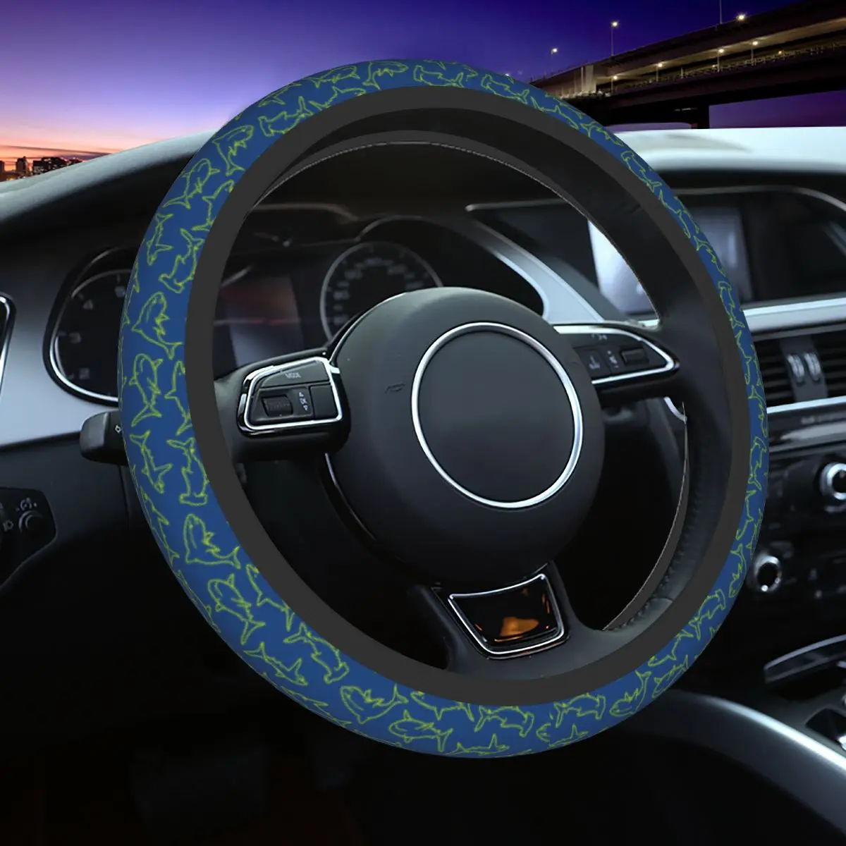 

38cm Car Steering Wheel Cover Sea Shark Animal Elastic Braid On The Steering Wheel Cover Auto Decoration Fashion Car Accessories