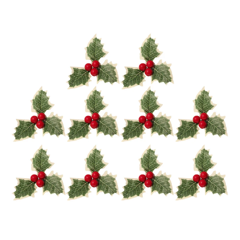 

Christmas Berry Artificial Leaf Picks Holly Berries Red Stems Craft Patches Fake Greenery Leaves Wreaths Applique Crafts Pine