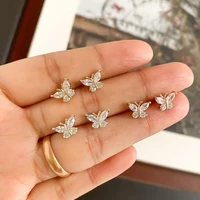 huitan delicate butterfly stud earrings silver colorgold color available ear accessories for women daily wear statement jewelry