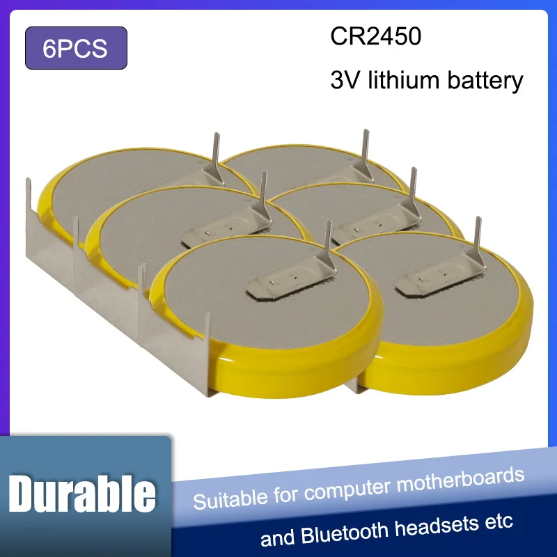 

6PCS CR2450 2450 550mAh Button Lithium battery 3V with weldding pins for Motherboard/Rice Cooker