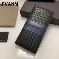 authentic leather weave men long embroidery the suit wallet two fold multiple card slots wallet luxury fashion all matching 2022