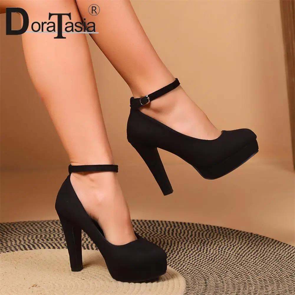 

New Ladies Ankle Strap Black Pumps Fashion Platform Thick High Heels women's Pumps Party Office Elegant Sexy Woman Shoes